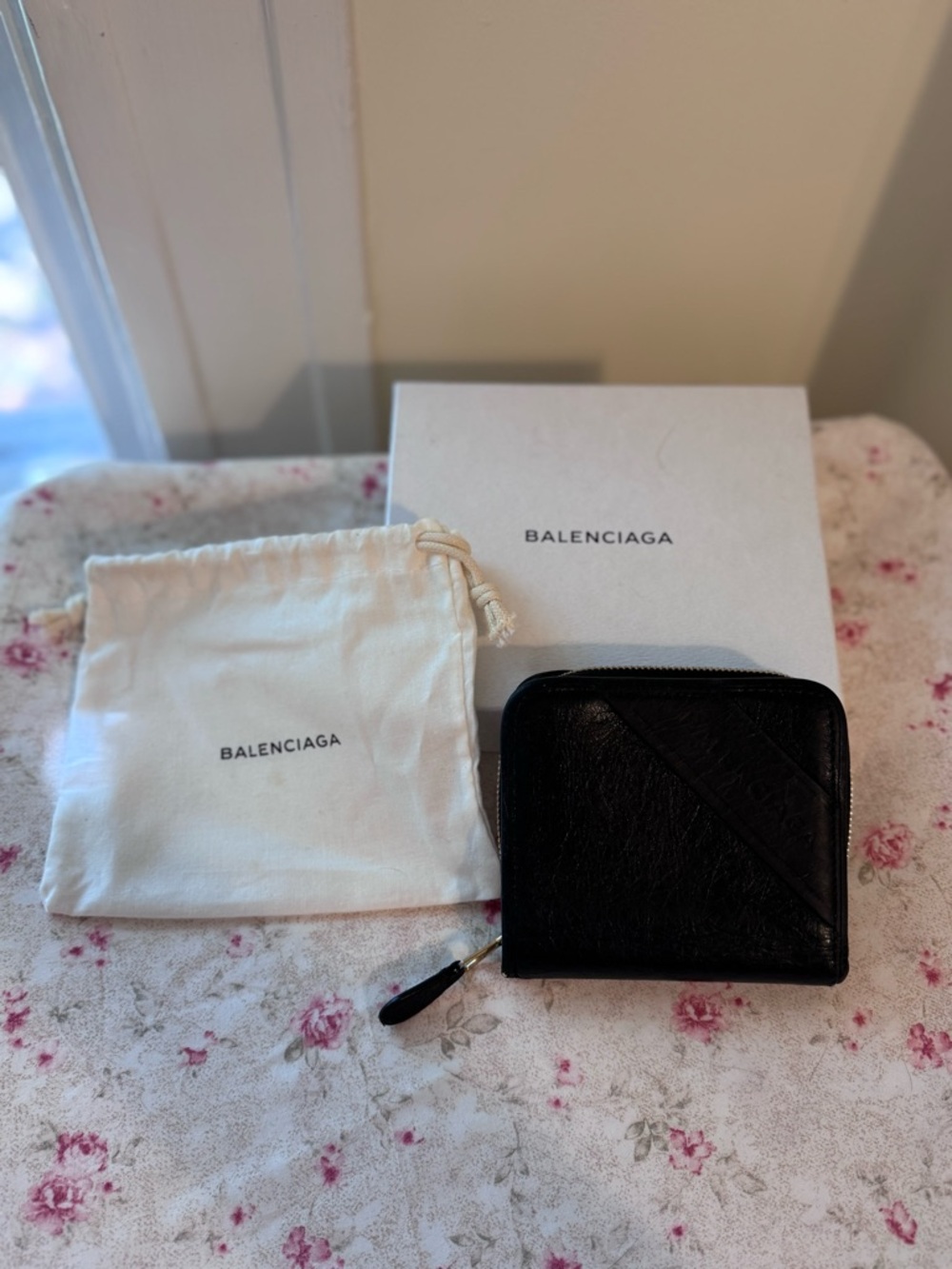 Balenciaga Authentic Black Leather Compact Zip Wallet with Box & Dust Bag